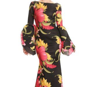 LA Fatima Black Floral Puff Sleeve Maxi Dress